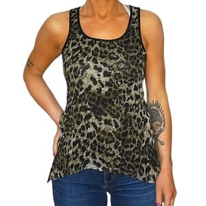 Love Happiness Silk Cheetah Tank Blouse Size X Small Black Green